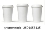 Three sizes blank take away coffee cups isolated on white background including clipping path. Blank takeaway medium coffee cup mockup or mock up template side view isolated on white background 