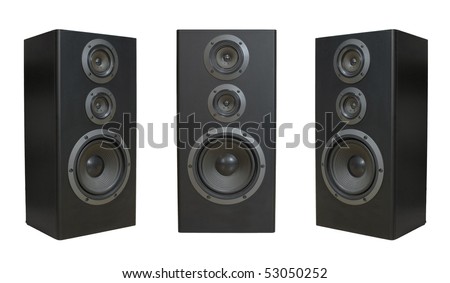 Three speaker side and front view isolated on white background