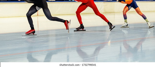 Three Speed Skaters Athletes In Mass Start Speed Skating