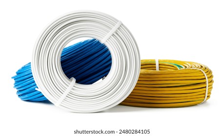 Three Spools of Electrical Wire on White Background