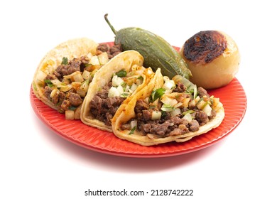 Three Street Tacos Isolated On A White Background