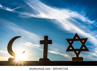 The Three Symbols Of Judaism, Christianity And Islam - Photo