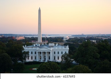 Three Symbols Of Washington, DC - The White House, The Washington Monument And The Jefferson Memorial