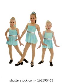 Three Tap Dance Girls In Recital Trio Costume