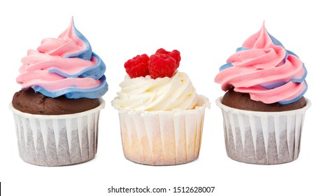 Three Tasty Cupcakes Cream Topping Isolated Stock Photo 1512628007 ...