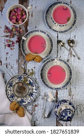 Three Teacups Of Pink Kashmiri Tea, Also Called Noon Chai