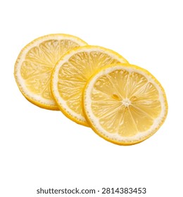 Three Thin Lemon Slices Arranged In An Elegant Ove Isolated On White Background