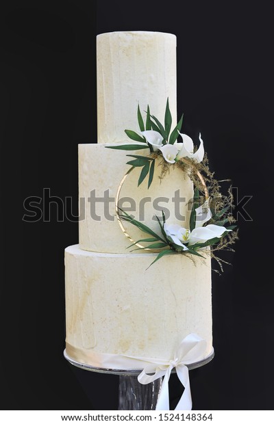 Three Tiered Wedding Cake Decorated White Stock Photo Edit Now