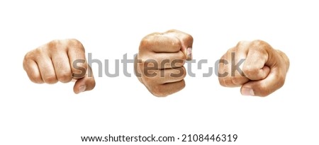 Three times a male fist isolated on white background