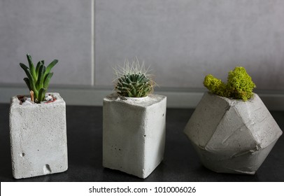 SMALL HANDMADE SCANDI INDUSTRIAL SQUARE CEMENT CONCRETE PLANT POT PLANTER YELLOW
