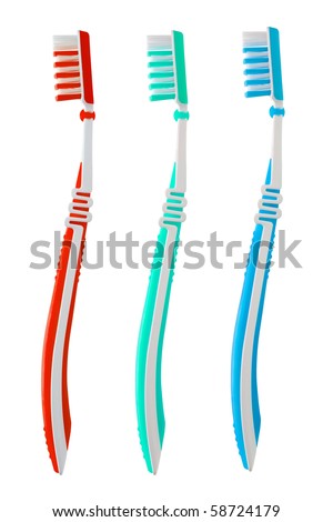 Three tooth brushes. Isolated on white background