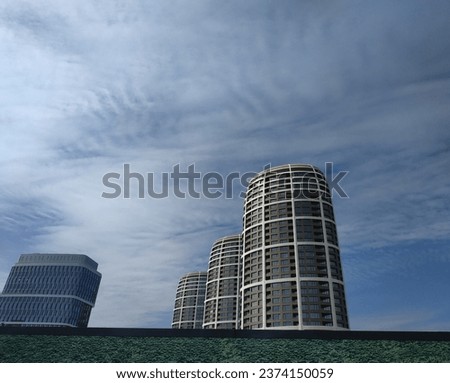 Three towers (Tri veze) the modern construction of living at Bratislava with blue sky and white clouds at background