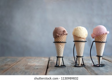 Three Traditional Ice Cream Cones