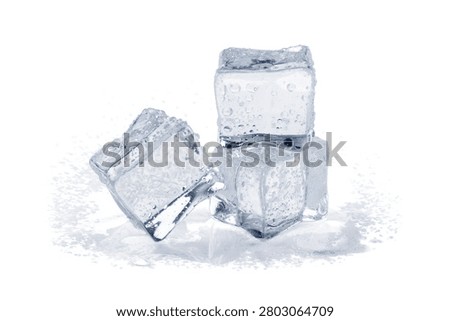 Three transparent ice cubes stacked together