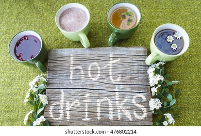 Three types of tea in cups