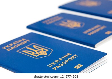 Three Ukrainian International Passports Blue Passport Stock Photo ...