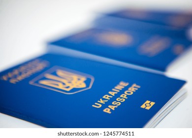 Three Ukrainian International Passports Blue Passport Stock Photo ...