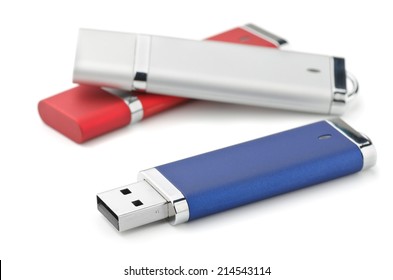 Three USB Flash Drives Isolated On White