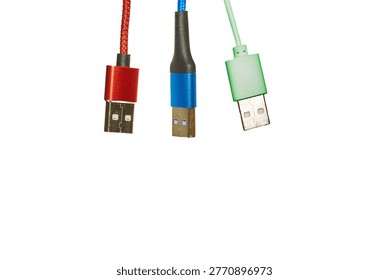 Three usb plug cables for connection on white