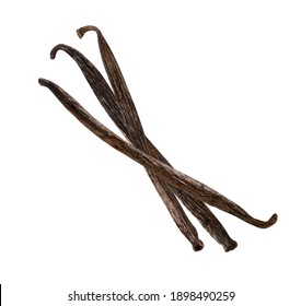 Three Vanilla Pods On White Background