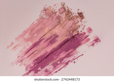 Three vibrant eyeshade samples on the beige background. Top view. make-up. closeup