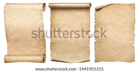 Three vintage paper or parchments collection isolated on white