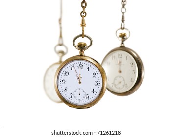 Three Vintage Pocket Watches Isolated On Stock Photo 71261218 ...