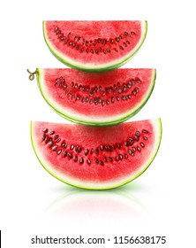 Three watermelon pieces on top of each other isolated on white background with clipping path