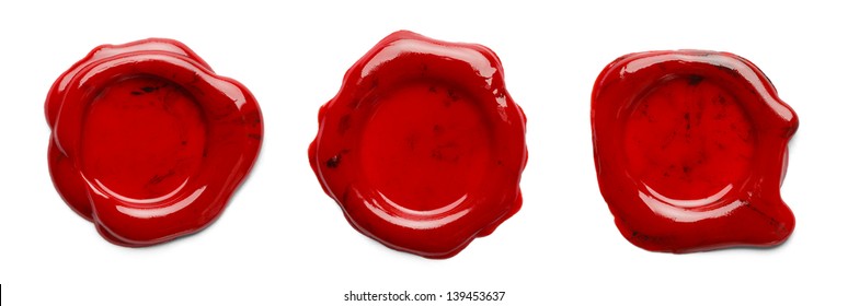 Three Wax Seals for letters, isolated on a white background.