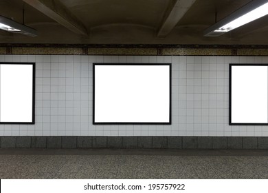 Three White Blank Billboards In The Tunnel.