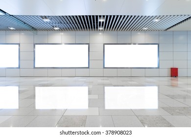 Three White Blank Billboards In The Tunnel.