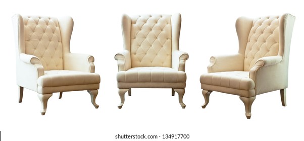 The Three of white luxury armchair isolated on white background