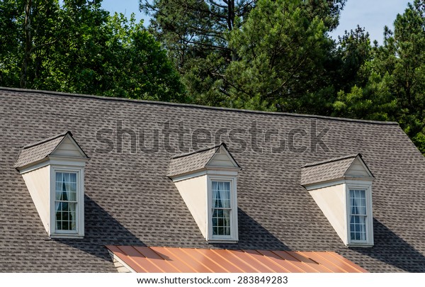 Three White Wood Dormers On Old Stock Photo Edit Now 283849283