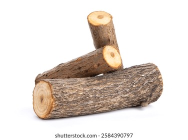 Three willow logs isolated over white background