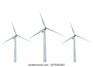 Three Wind turbine on White Background.