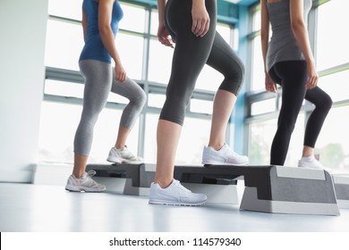 Three Women In Aerobics Class In Gym