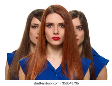 Three Women Faces. Triplets Sisters