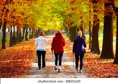 Three Women In The Park - Nordic Walking