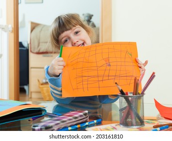  Three Year Old Child Drawing On Paper In Home Interior