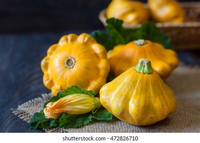 Three Yellow Pattypan Squash Leaf Flower Stock Photo 499714369 ...