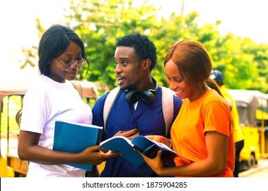 Three Young African Students Studying Together