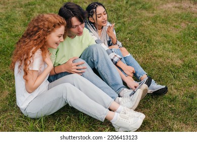 Three Young Influencers Making A Selfie And Send Video Message With Different Facial Expressions To Their Friends. Summer Story. Streaming Video. Summer