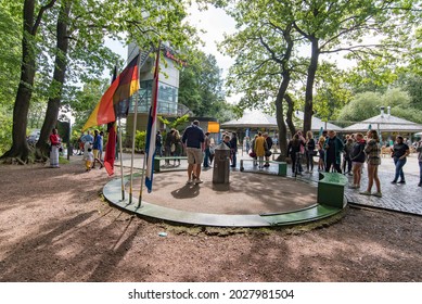 The Three-country Point Of The Netherlands, Belgium And Germany: The Three-country Point Near Vaals, Located On The Top Of The Vaalserberg. Limburg The Netherlands August 2021