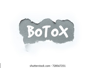 A three-dimensional hole in a white background, word "botox" on a gray background.