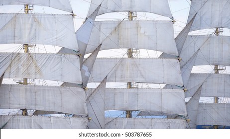 Three-masted Frigate Sails In The Wind