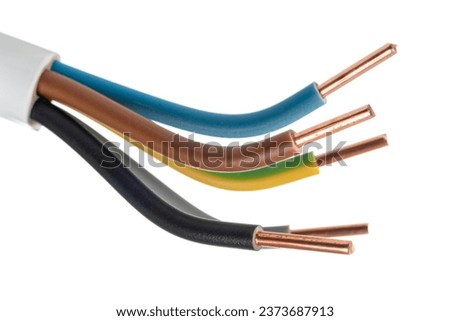 Three-phase electrical cable isolated on white background