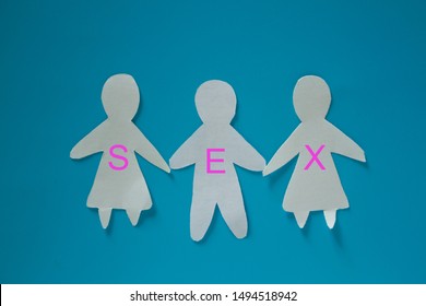 Threesome sex concept image. three paper people