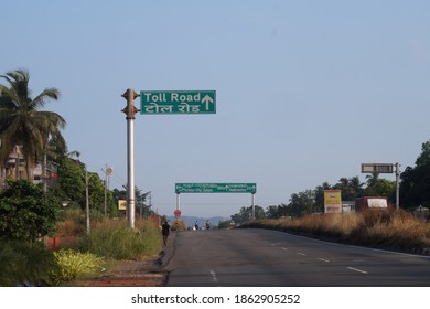 Thrissur, Kerala, India - 11-28-2020: Sign Board Of Toll Road On The National Highway 544