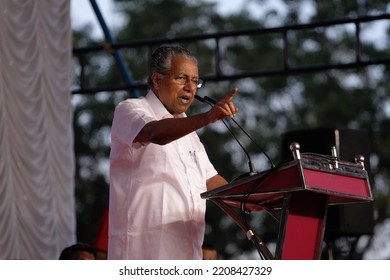 Thrissur, Kerala, India-Sept-23-2022: Kerala Chief Minister Addressing People Of Kerala
