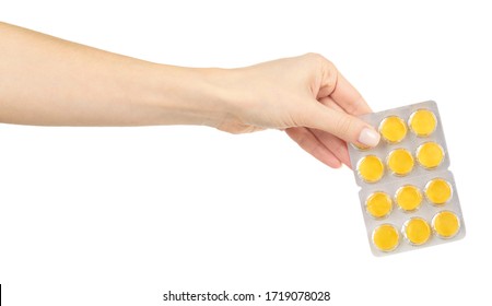 Throat ache pills in bister, isolated on white background. - Shutterstock ID 1719078028